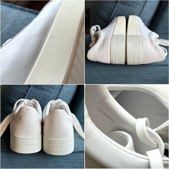 VINCE Bensley Leather & Suede 2 Toned Lace Up Platform Sneakers White Gray 9.5 - Picture 15 of 16